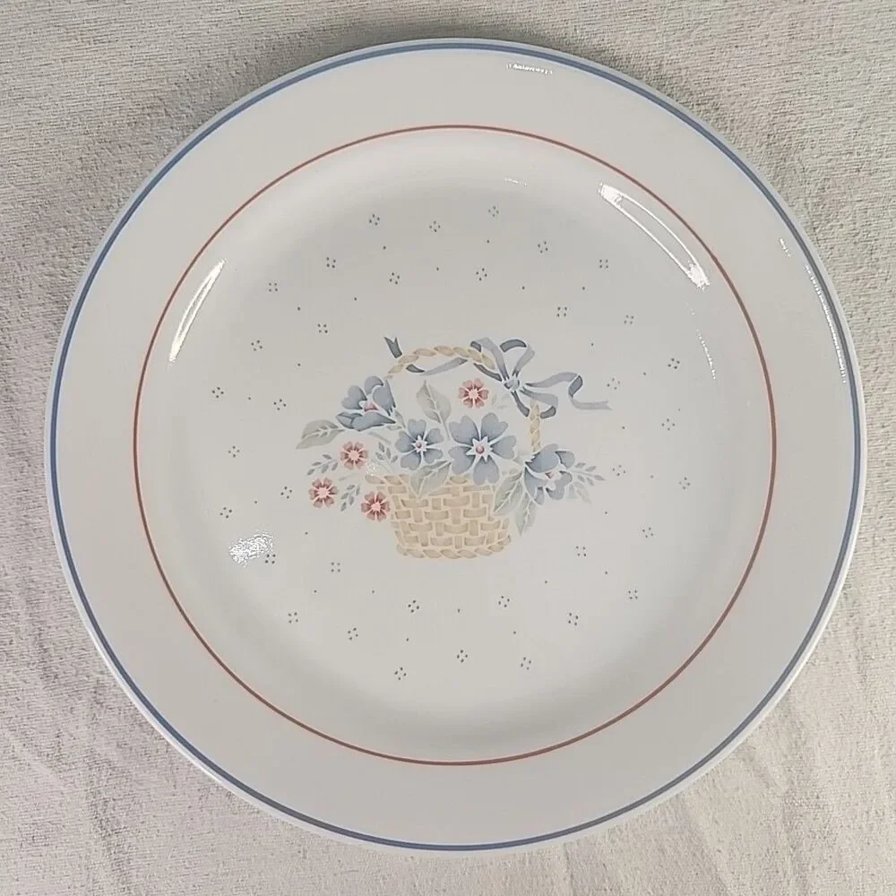 Plate Dinner Corning Ware Corelle Country Cornflower Pattern Flower Basket VTG